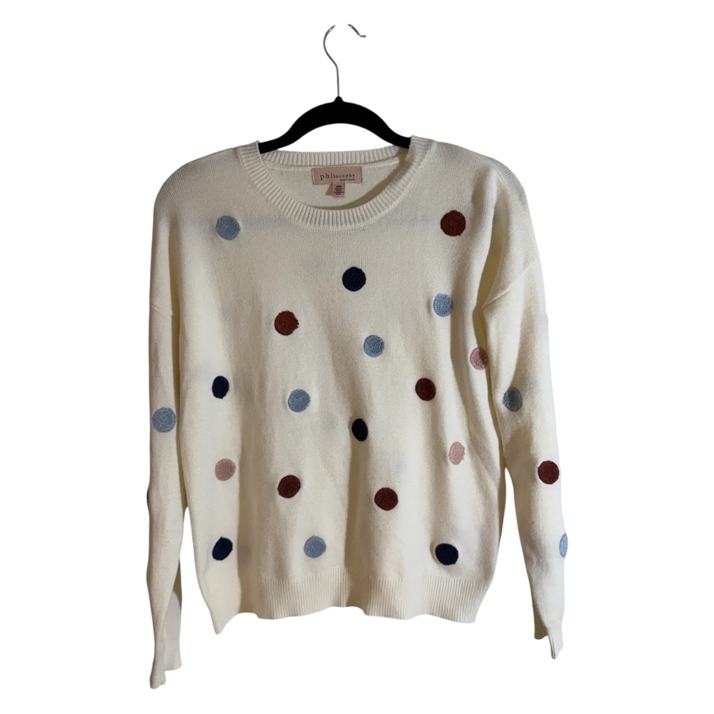 Philosophy Republic Cream M Womens Polka Dot Crewneck Long Sleeve Sweater